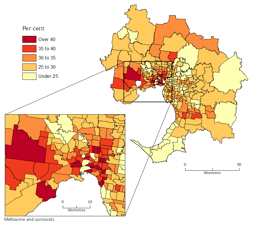 Diagram: POPULATION AGED 28 TO 47 YEARS (GENERATION X & Y), Statistical Areas Level 2, Greater Melbourne - 30 June 2014