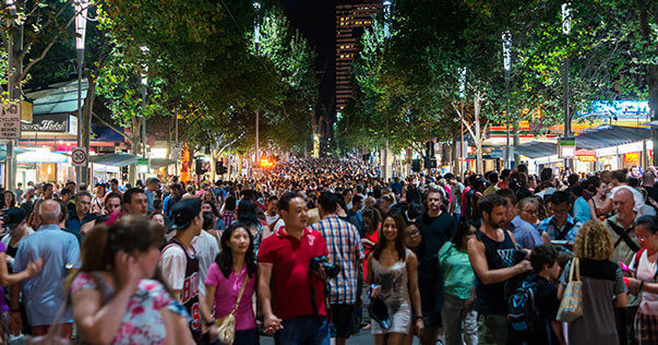 People walking in busy city street
