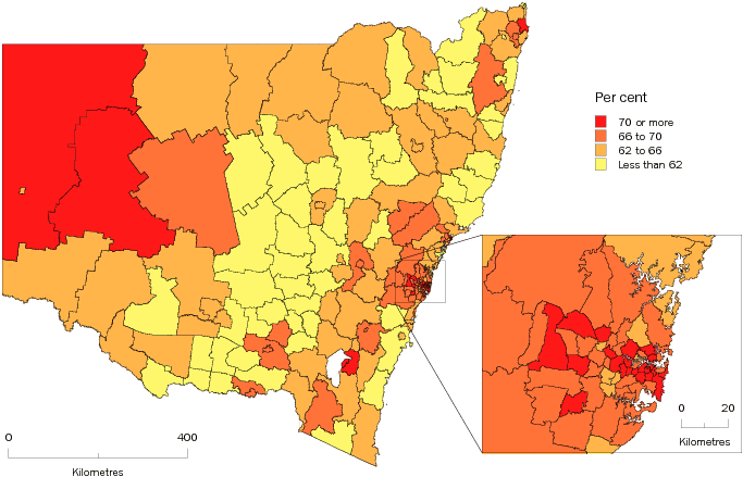 Diagram: WORKING AGE POPULATION (AGED 15-64 YEARS), Statistical Local Areas, New South Wales—30 June 2009