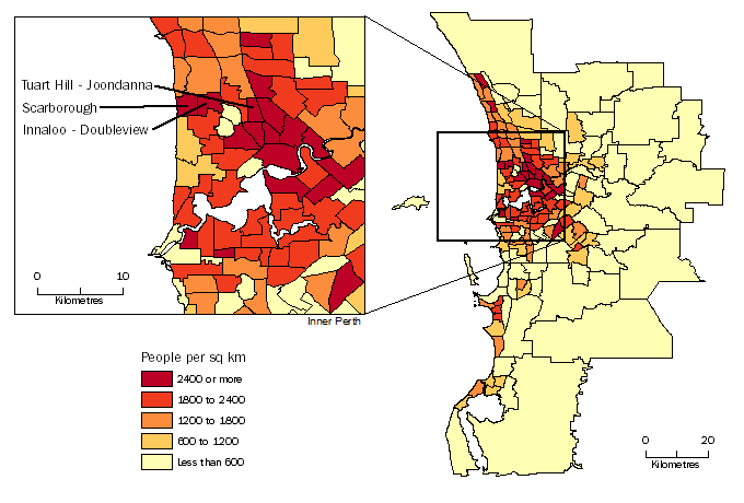 Diagram: POPULATION DENSITY BY SA2, Greater Perth - June 2014