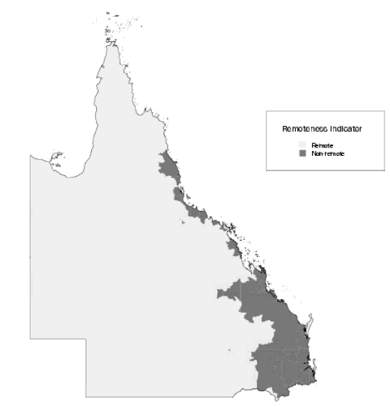 Map: Remote and non-remote areas, Queensland