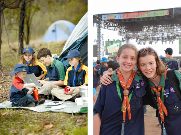 Photograph: Scouts having fun on a camp – courtesy Snowgum (left). Friends forever – courtesy Tracy Murray (right).