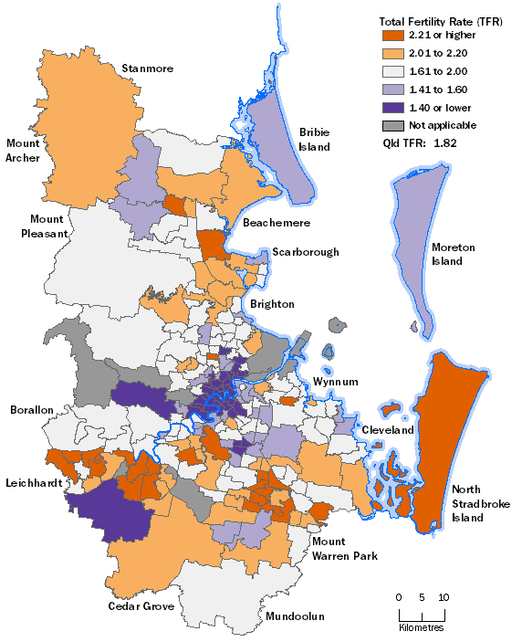 Brisbane 2016 Total Fertility Rates by Statistical Area Level 2