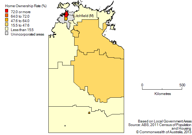 Map:Home ownership rates by LGA, Northern Territory, 2011