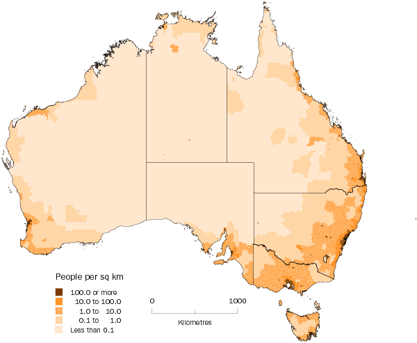 Diagram: Population density, Australia, 2008