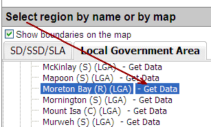 Image: Moreton Bay LGA shown in the pick-list