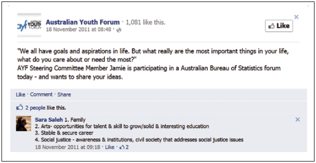 Figure 2.3: The Australian Youth Forum Facebook page.