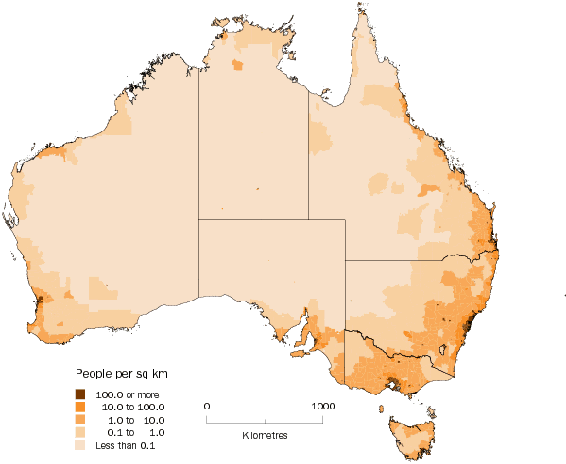 Map: Population density, Australia, June 2008