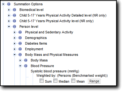 Picture of Summation Options through to Systolic blood pressure location