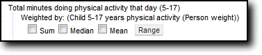 Picture of Total minutes doing physical activity that day (5-17) in Summations options