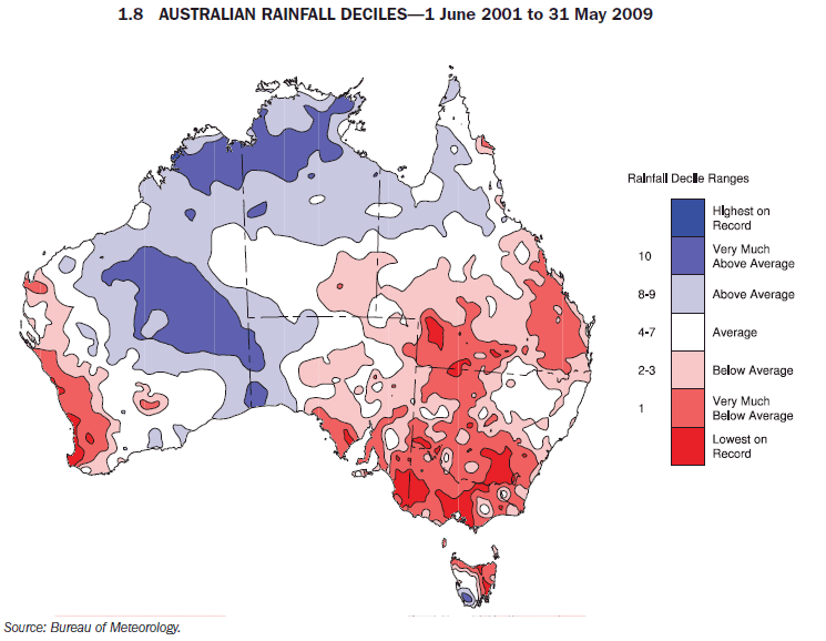 1.8 AUSTRALIAN RAINFALL DECILES—1 June 2001 to 31 May 2009