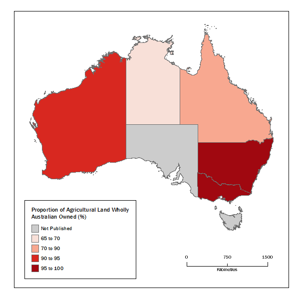 Map of the proportion of agricultural land that is wholly Australian owned