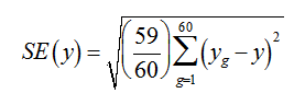 Equation: "SE" (y)=√((59/60) ∑_(g=1)^60▒(y_g-y)^2 )
