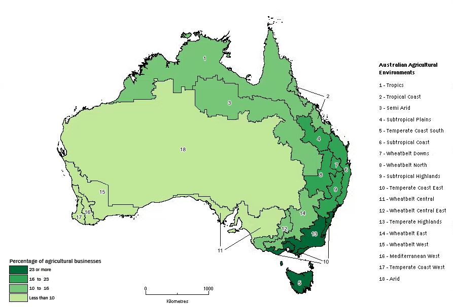 Image:  Map of agricultural businesses undertaking perennial pasture management, 2013-14