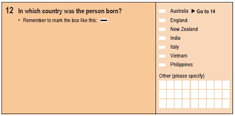 Image: question 12 from the paper 2016 Census Household Form.