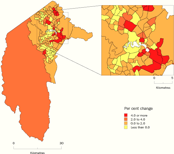 Diagram: SLA population change, ACT, 2007-08