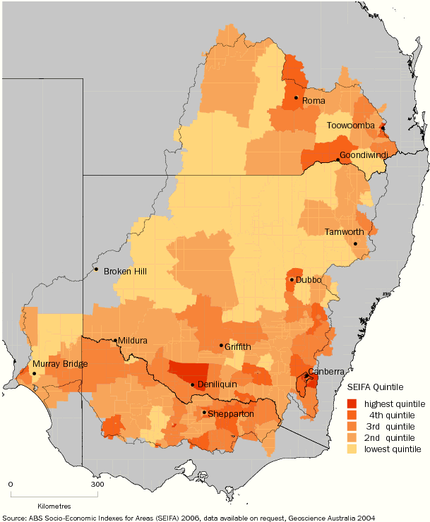 Diagram: 5.18 Index of Relative Socio-Economic Disadvantage, Statistical Local Areas—Murray-Darling Basin—2006