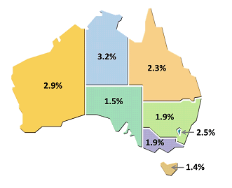 Map of Australia showing the Labout Productivity growth