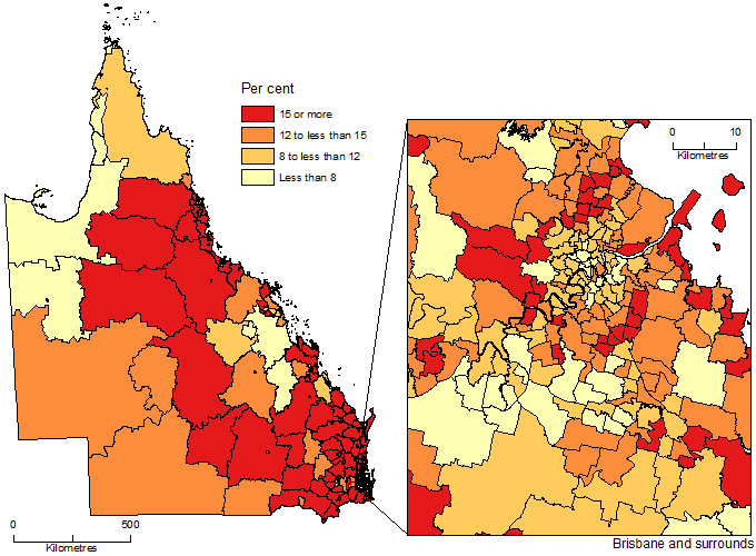 Image: Population Aged 65 Years and Over, SA2, Queensland - 30 June 2015
