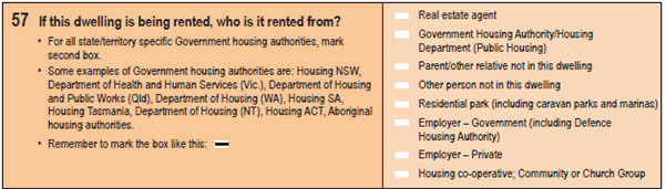 Image: question 57 on the paper 2016 Census Household Form.