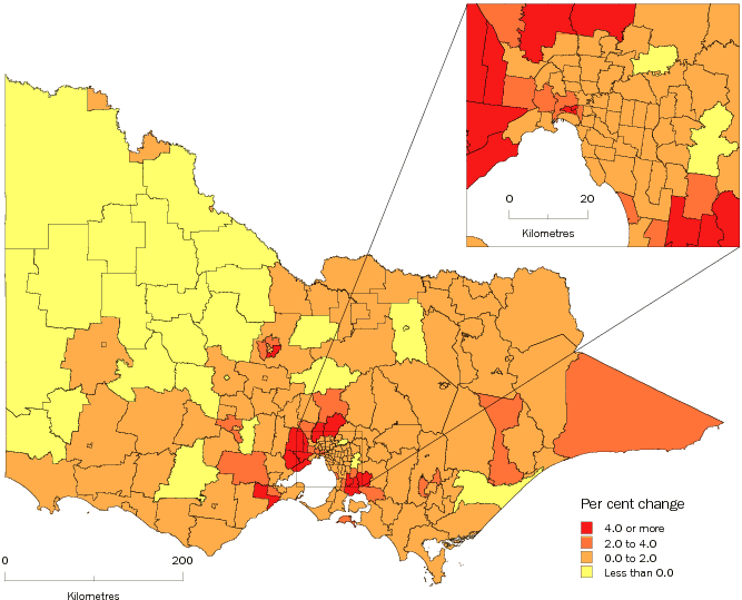 Diagram: SLA population change, Victoria, 2007-08