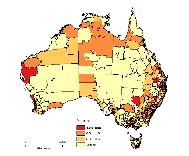 Diagram: POPULATION CHANGE BY SA2, Australia - 2013-14