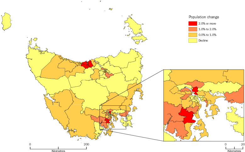 Diagram: SA2 POPULATION CHANGE, Tasmania—2011-12