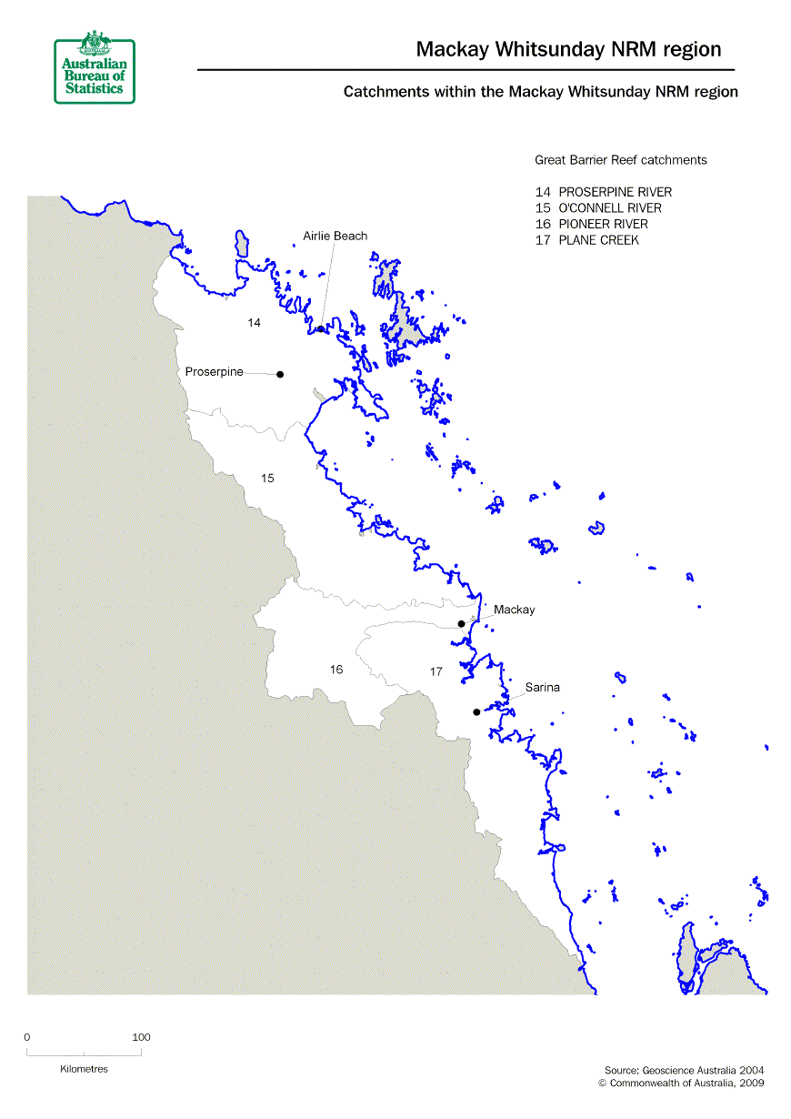 The Mackay Whitsunday NRM region is made up of the Proserpine river, O'Connell river, Pioneer river and Plane creek catchments and covers an area of approximately 900 000 hectares. 