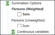 Screen shot from TableBuilder showing Summation Options.