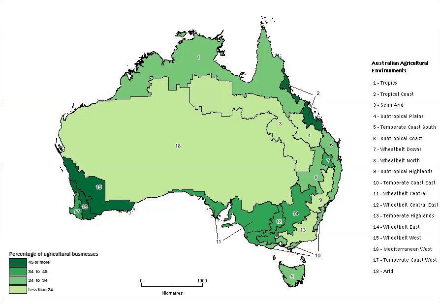 Image:  Map of agricultural businesses using nitrogen based fertiliser, 2013-14