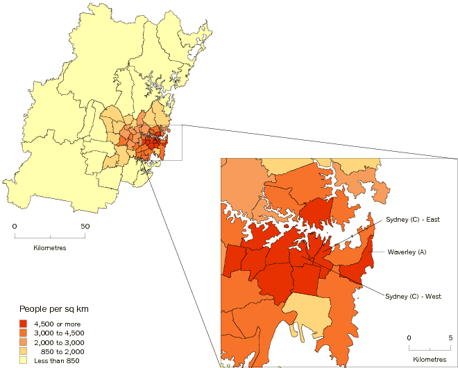Diagram: POPULATION DENSITY, Sydney SD—June 2009