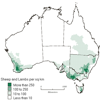 Map - 16.49 SHEEP AND LAMBS, Distribution - 31 March 1997(a)