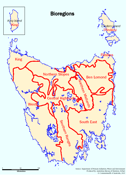 Map: Tasmanian Bioregions