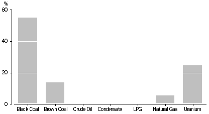 Graph: SHARE OF TOTAL ENERGY CONTENT, By type of energy resource, 30 June 2010