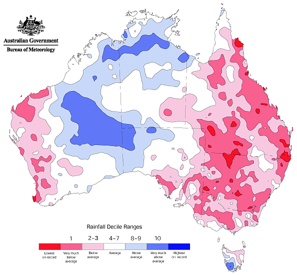 1.10: AUSTRALIAN RAINFALL DECILES - 1 June 2001 to 31 May 2005