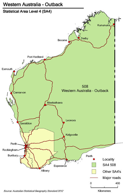 Map showing Western Australa - Outback with Western Australia borders