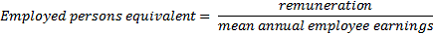 Employed persons equivalent = remuneration divided by mean annual employee earnings