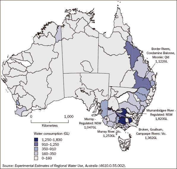 Diagram: 3.15 Water consumption, By water management area—2004–05