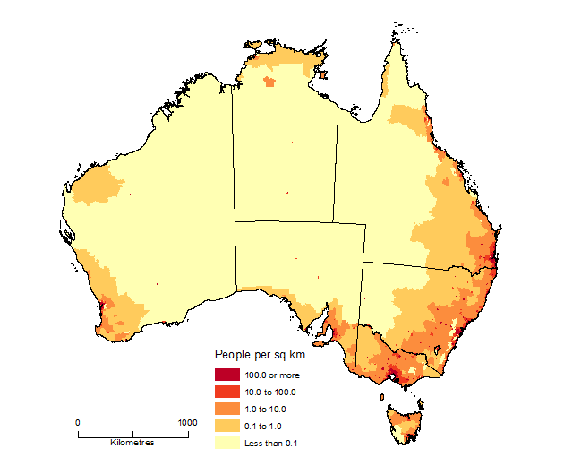 Image: Map showing Population Density by SA2, Australia, June 2017