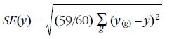 Equation: s e open brackets y close brackets equals the square root of open brackets 59 divided by 60 close brackets sigma over g open brackets y derivative g in brackets minus y close brackets squared