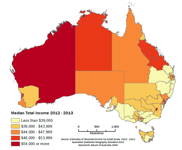 Median income, SA4 regions, Australia
