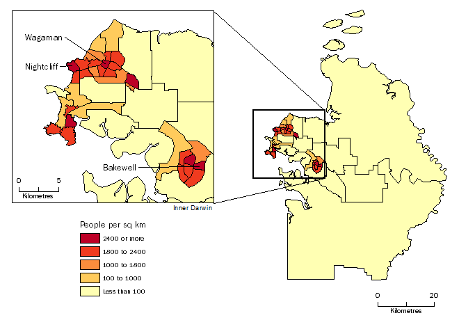 Diagram: POPULATION DENSITY BY SA2, Greater Darwin - June 2014