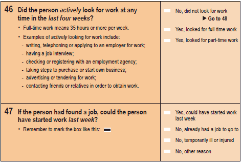 Image: questions 46 and 47 from the paper 2016 Census Household Form.