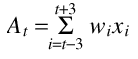 A mathematical formula showing the 7–term Henderson moving average