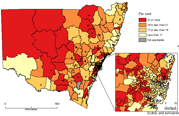 Image: Population Aged Less than 15 Years, SA2, NSW - 30 June 2015