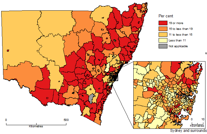 Image: Population Aged 65 Years and Over, SA2, NSW - 30 June 2015