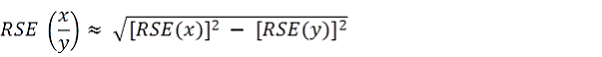 RSE of (x/y) approximately equals square root of [(RSE of x) squared minus (RSE of y) squared]