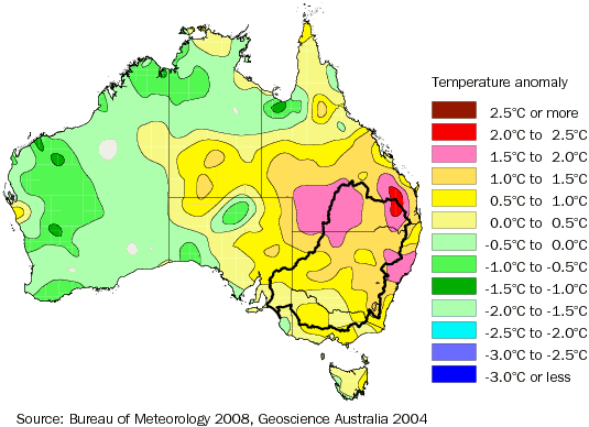 Diagram: 2.6 MAXIMUM TEMPERATURE ANOMALY—Murray-Darling Basin—2005–06