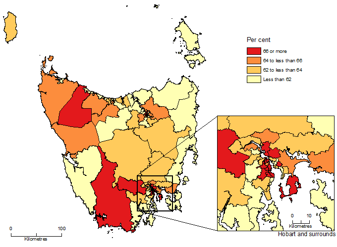 Image: Working Age Population (Aged 15-64 Years), SA2, Tasmania - 30 June 2015