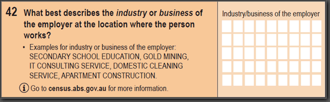 Image: 2016 Household Paper Form - Question 42. What best describes the industry or business of the employer at the location where the person works?